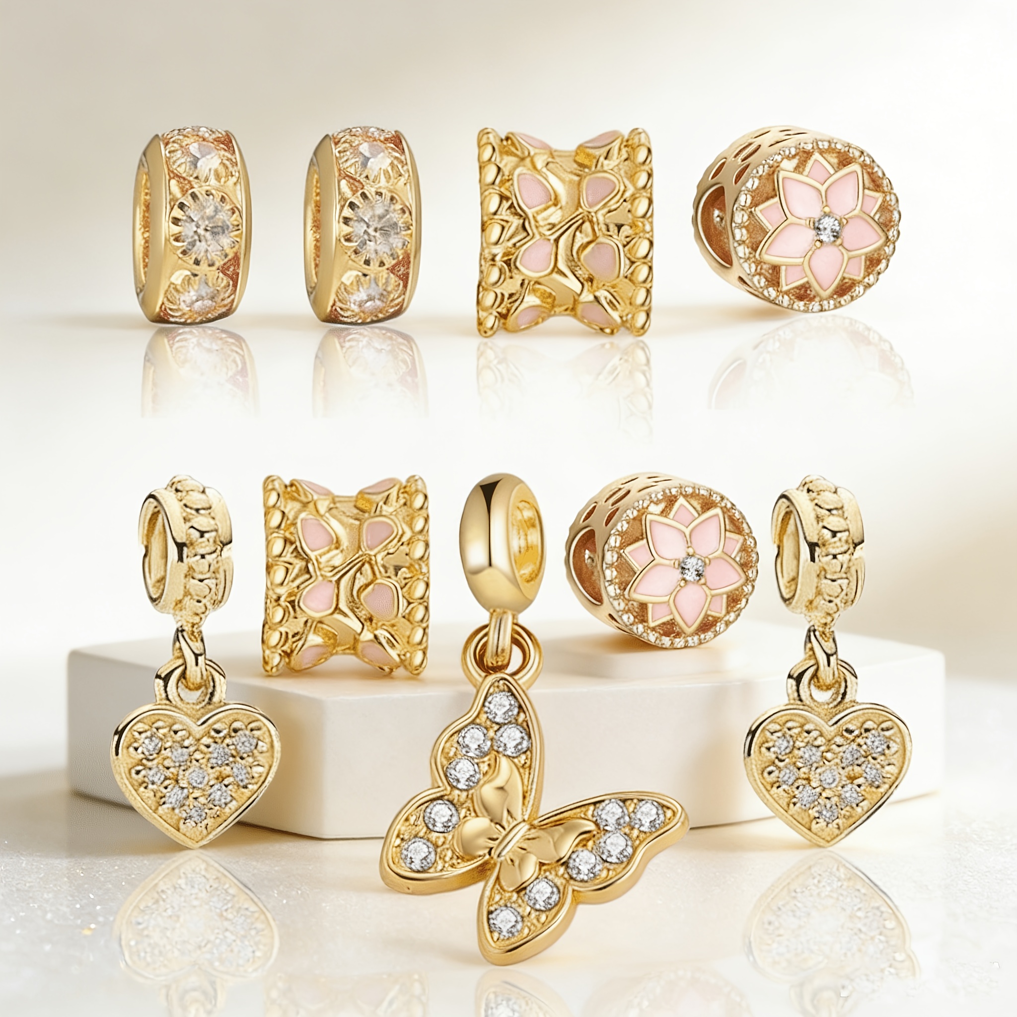 TEMU 9pcs Light Luxury , Heart-shaped Petal Pendant, Jewelry Additions For Handmade Necklaces And Bracelets, Creative Additions