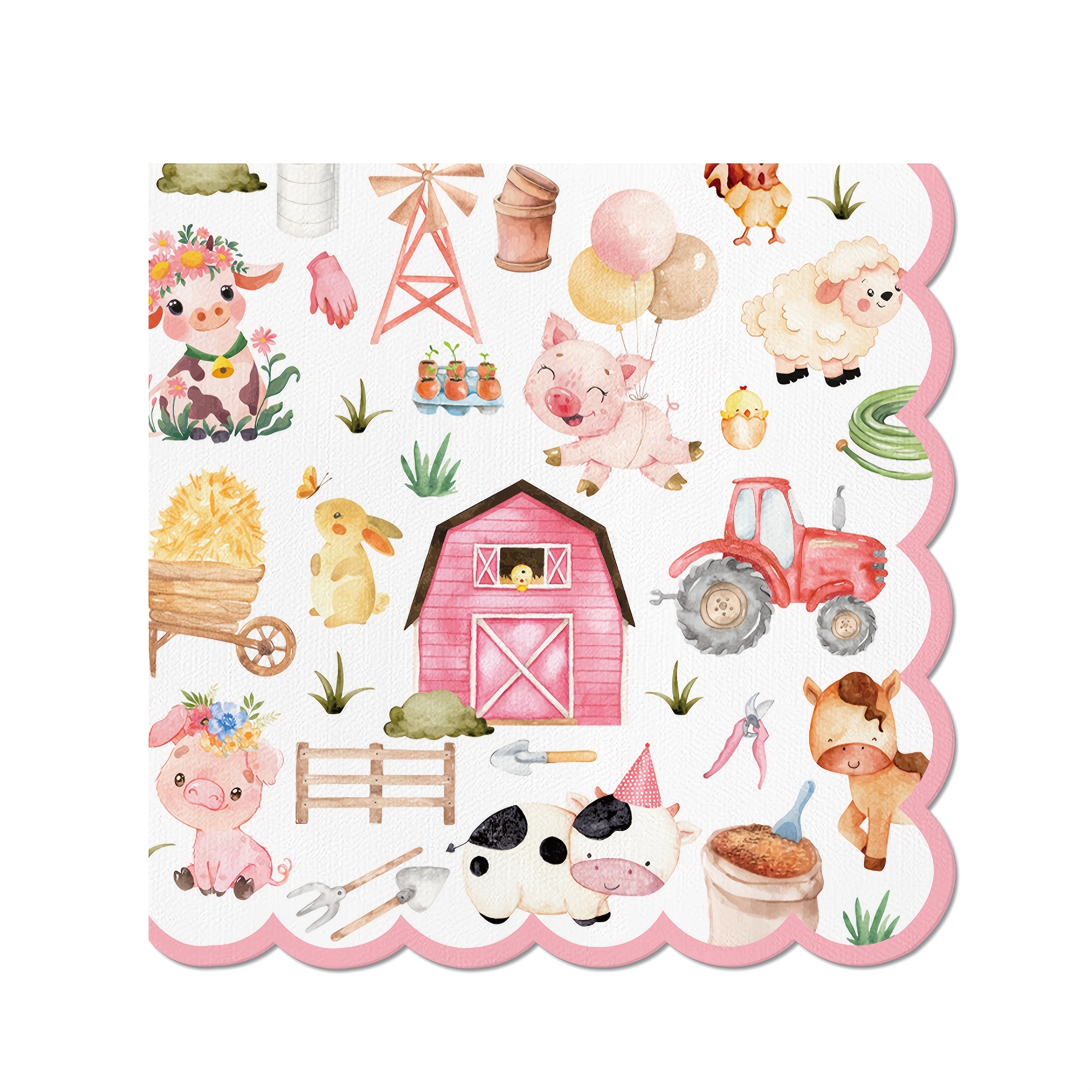 Image of Set Of 20 Pink Paper Napkins Featuring Farm Animals, Perfect For Parties, Banquets, Birthdays, Weddings, Charity Events, And Holiday-themed Decorations For Halloween、christmas