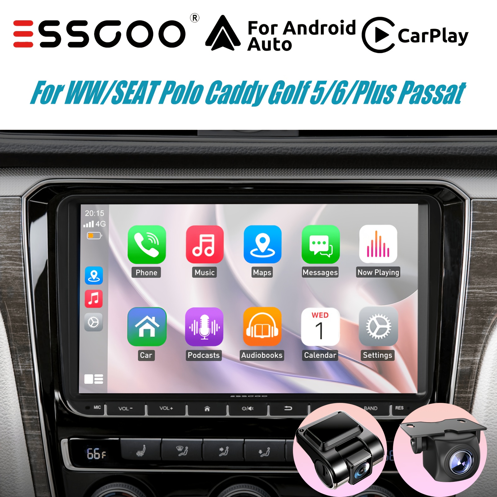 Essgoo +dvr Dashcam +ahd Camera 9" 14 Car Stereo | & Auto, 4+64gb | Rcd330-style Installation | Replaces Factory Radio With Smart Features | For Vw/seat ( Caddy, Golf 5/6/plus, ) | Ideal