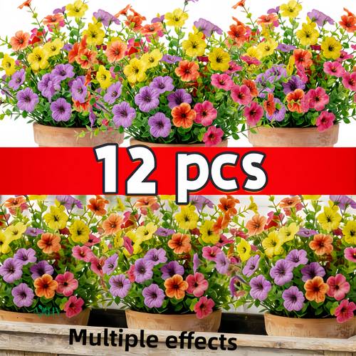 12 bundles of simulated outdoor bouquets with violet and eucalyptus leaves realistic artificial very suitable for home garden courtyard patio balcony indoor and outdoor decoration