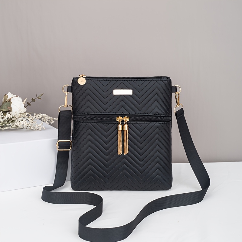 Fashion Wave Crossbody Bag | Double Zipper Design | Minimalist Hardware Label | Solid Color Adjustable Webbing | Casual Versatile Shoulder Bag | Bag
