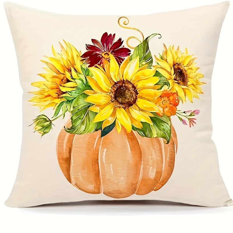Fall Pumpkin Throw Pillow Covers, Set Of 2, 20x20 Inch - Orange Pumpkins & Eucalyptus Leaves 7 thumbnail image