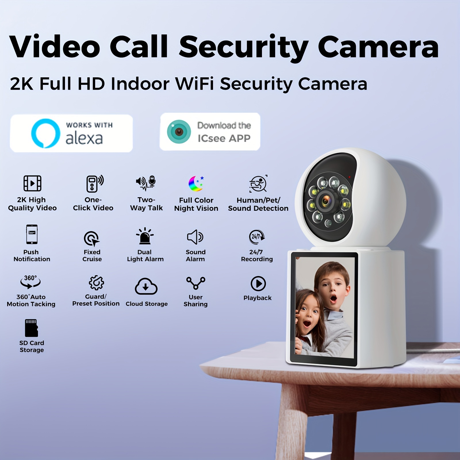 

3mp Hd Wifi Pet Camera With 3-inch Screen, Talking, Night Vision, Ai Detection, Phone App, Elderly Monitoring, Indoor Security, Wireless