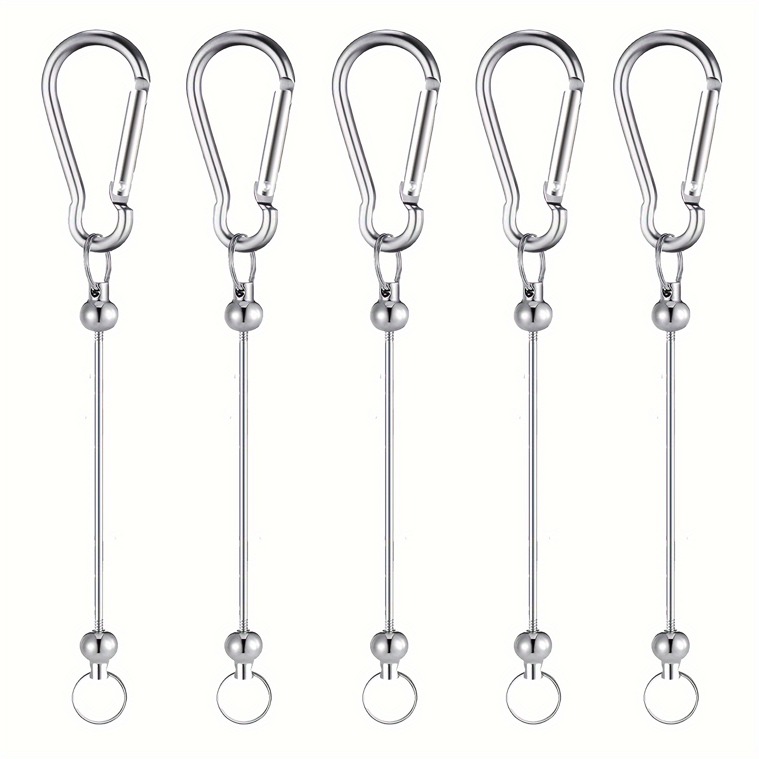 Image of 5pcs Of Beaded Keychain Strip Silvery Bead Keychain Loose Keychain Strip For Beaded Spring Hook Keychain For Gifts, Outdoor Hiking Backpack Keychain