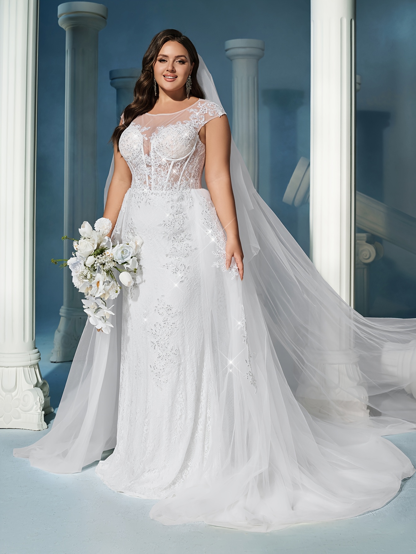 plus size qoq robe mariée blanche broderie Temu France