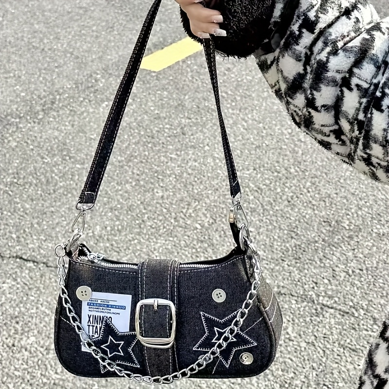 Y2K Shoulder Bag Y2K Goth Punk Crescent Moon Shoulder Bag For
