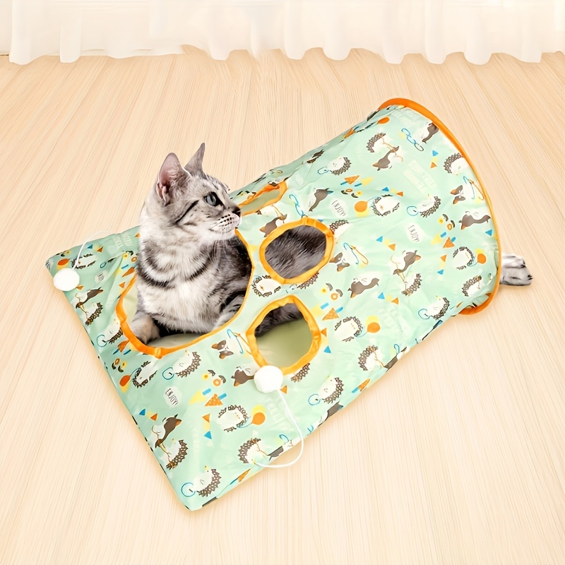Foldable Cat Tunnel With Crinkly Paper Toys, A Rolling Dragon Puzzle For Feline Entertainment