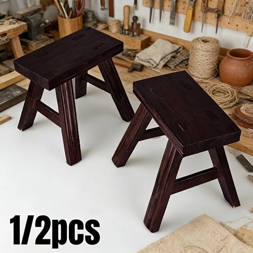 1pc solid wood small stool random pattern varnish stool adult stool without installation household stool fishing stool