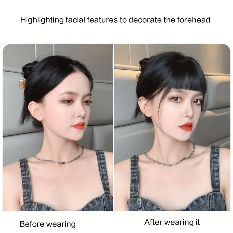 chic clip in bangs for women straight natural look with temples versatile hairpiece for all hair types details 6
