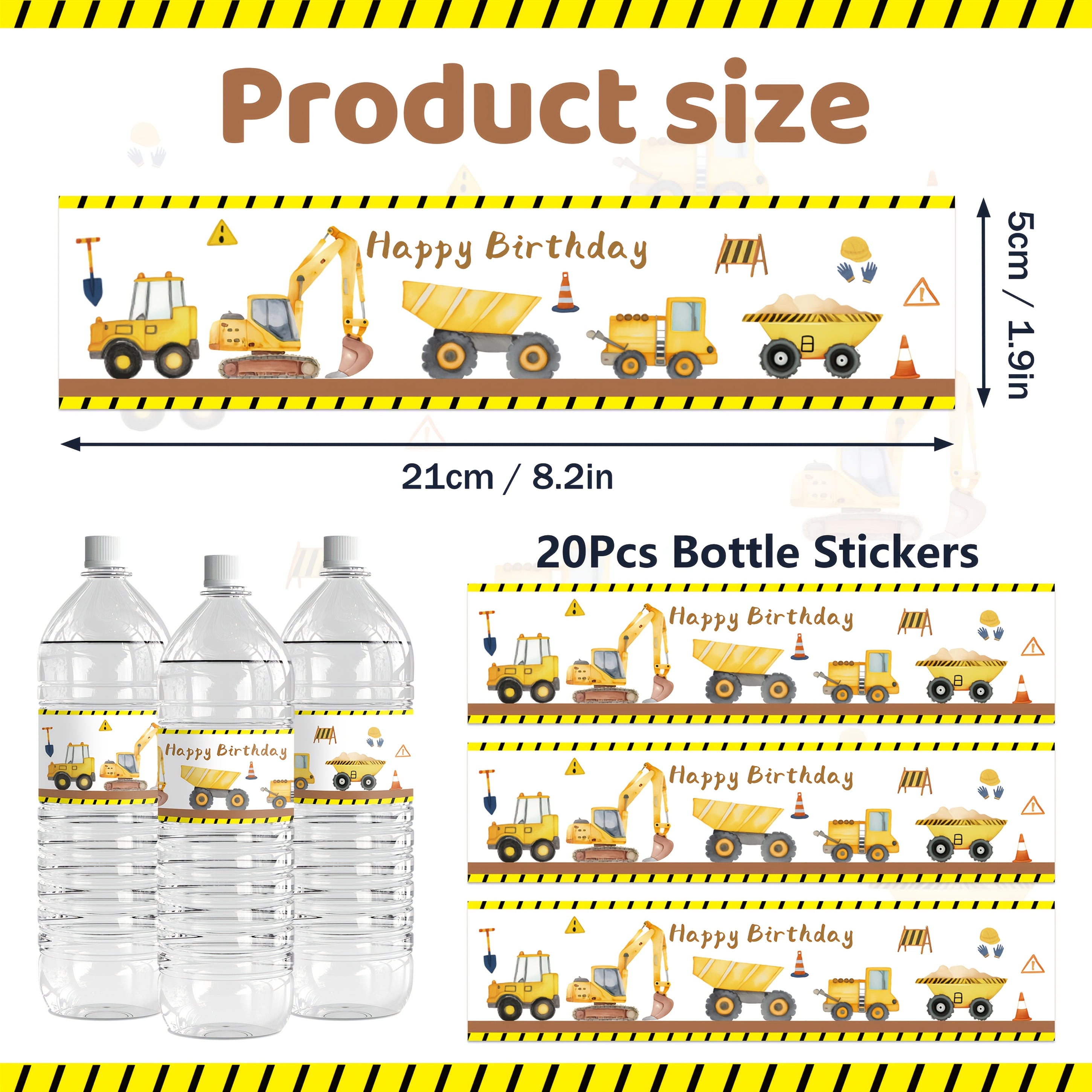 Image of 20pcs Construction Water Bottle Labels, Construction Birthday Water Bottle Label Stickers, Construction Party Decorations Water Bottle Labels, Excavator Birthday/baby Shower Party Decoration