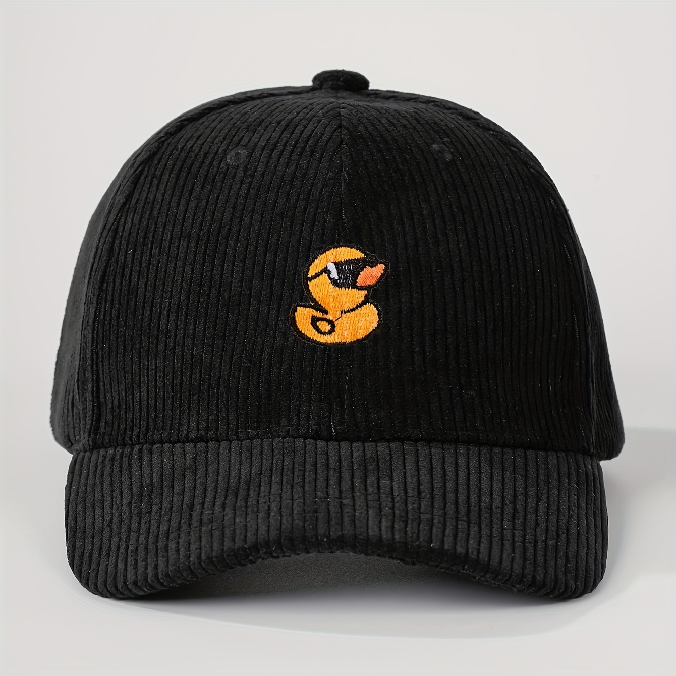 Image of 1 Embroidered Duck Corduroy Baseball Cap Neutral Trucker Hat Breathable Adjustable Golf Ladies Summer Fashion Curved Brim Y2k Couple Hat