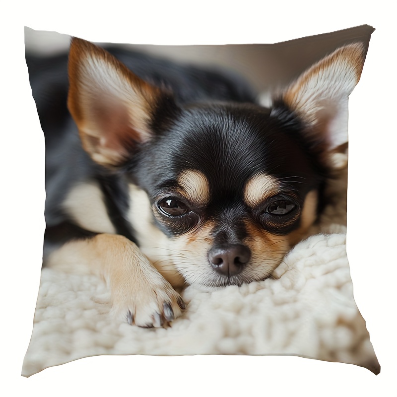 TEMU de cojín 2D - de almohada con diseño moderno de un Chihuahua, que mide 45X45 cm, de terciopelo de piel de melocotón. de cojín decorativa para