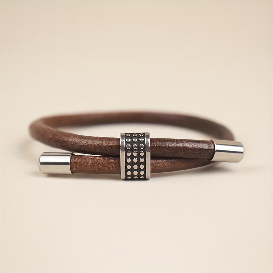 TEMU Blksmth 5mm Thick Genuine Cowhide Retractable Size Fashion Bracelet