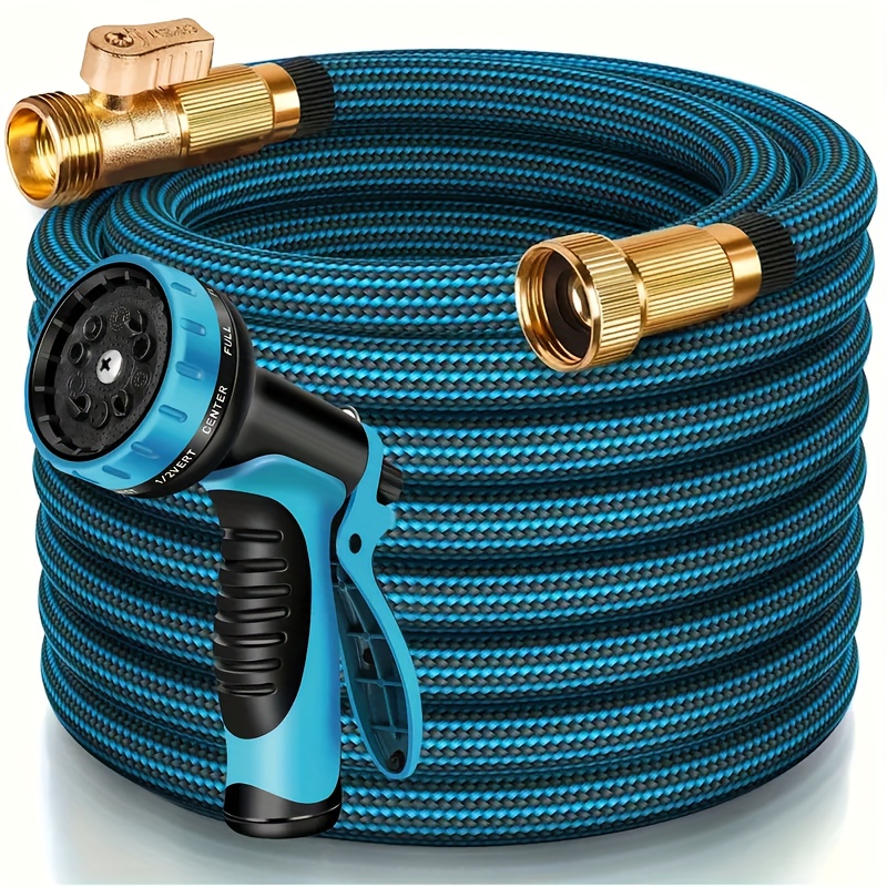 TEMU 100ft/50ft Heavy-duty Rubber Garden Hose With 10-function High-pressure Spray Nozzle, Leakproof Brass Fittings Suitable For Cleaning, Lawn Care,