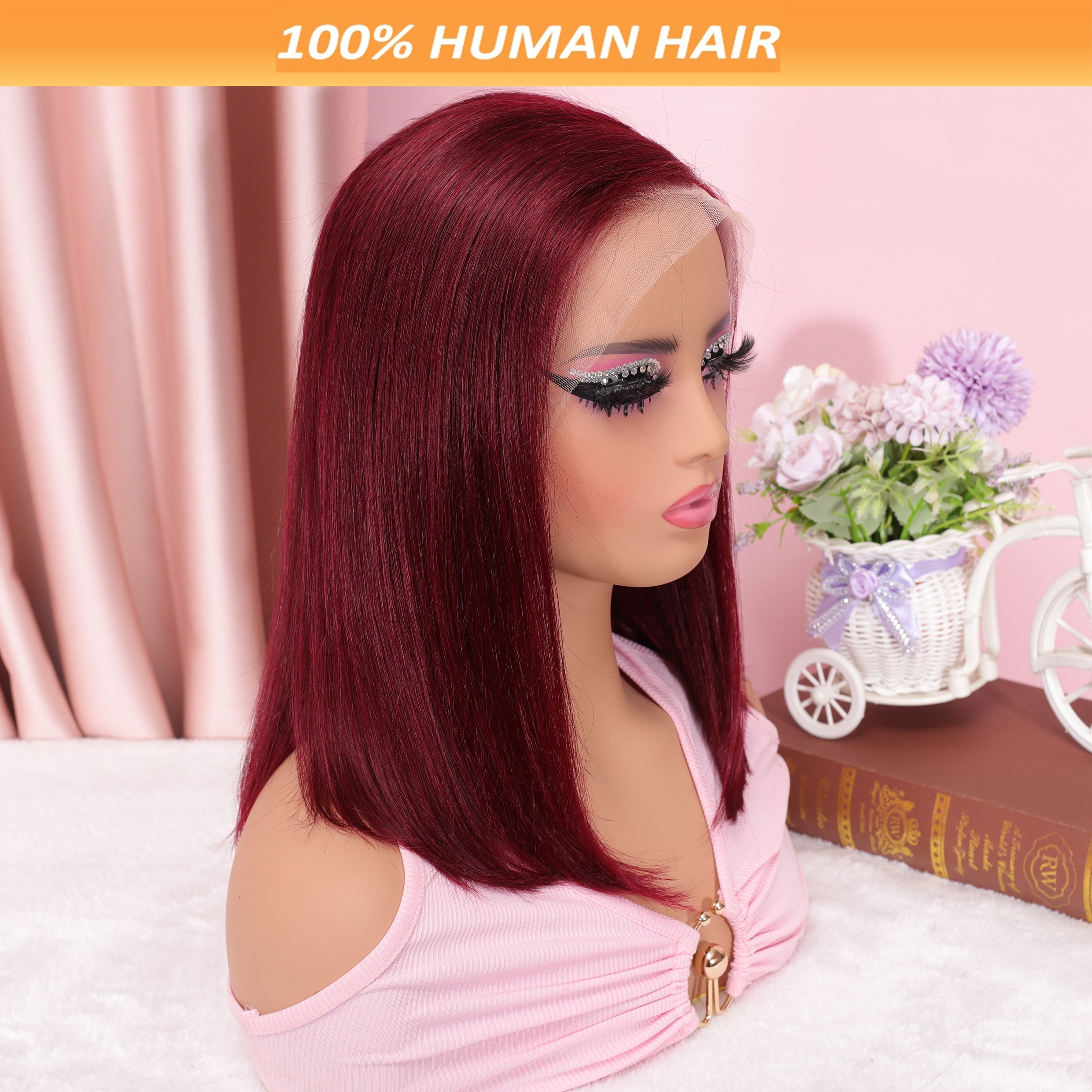 

200density 99j Burgundy Lace Front Wigs Human Hair 13x4 Hd Lace Bob Wig Human Hair Glueless Frontal Wigs Pre Plucked With Baby Hair Red Bob Wig Human Hair Natural Hairline 14 Inch