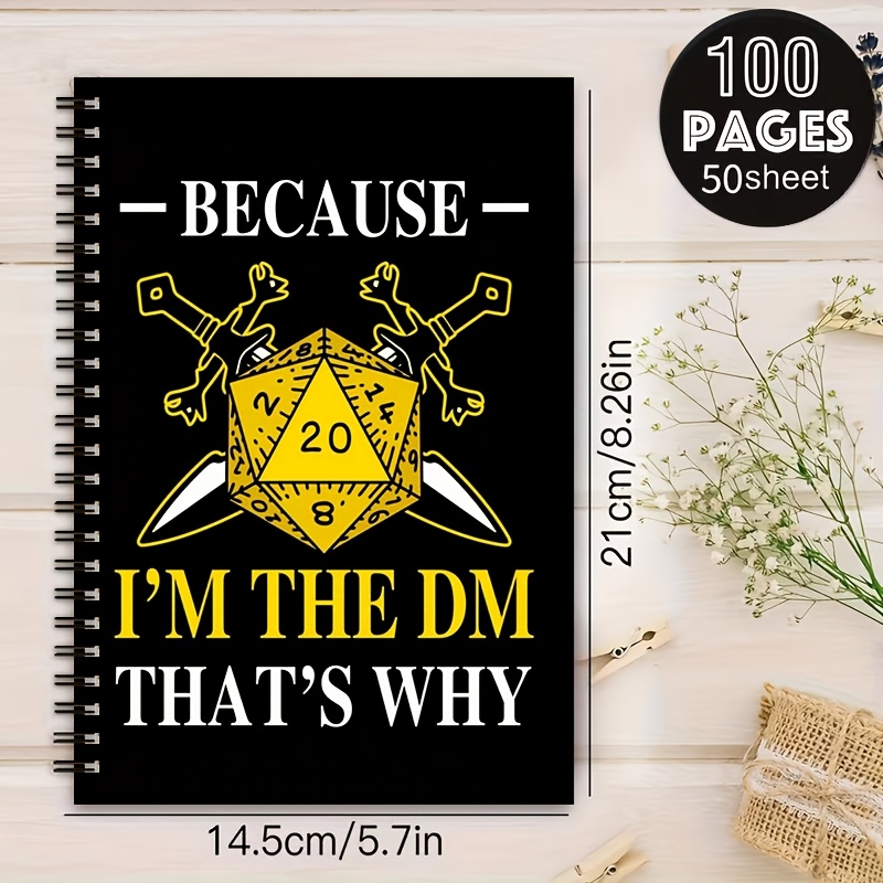 TEMU 1pc I Am Dnd Themed Notebook, [2d] Flat Personal Organizers With Lined 100 Pages, Ideal Journal For Tabletop Rpg , Planning, Birthday Gift For