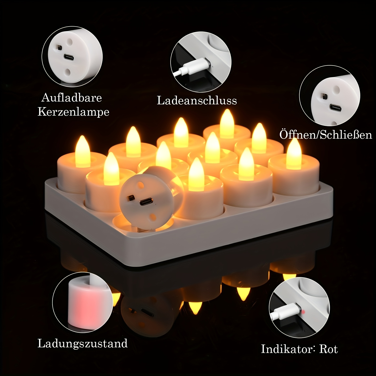 12-Pack KagoLing Rechargeable Flame-Free LED Tea Light Candles
