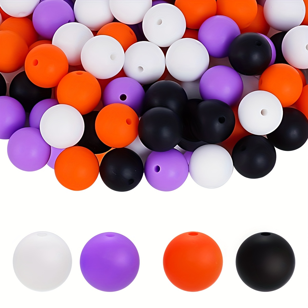 

40pcs Halloween Beads Silicone 15mm Beads Rubber Round Loose Beads Bulk For Diy Halloween Bead Pens, Bracelets, Necklaces