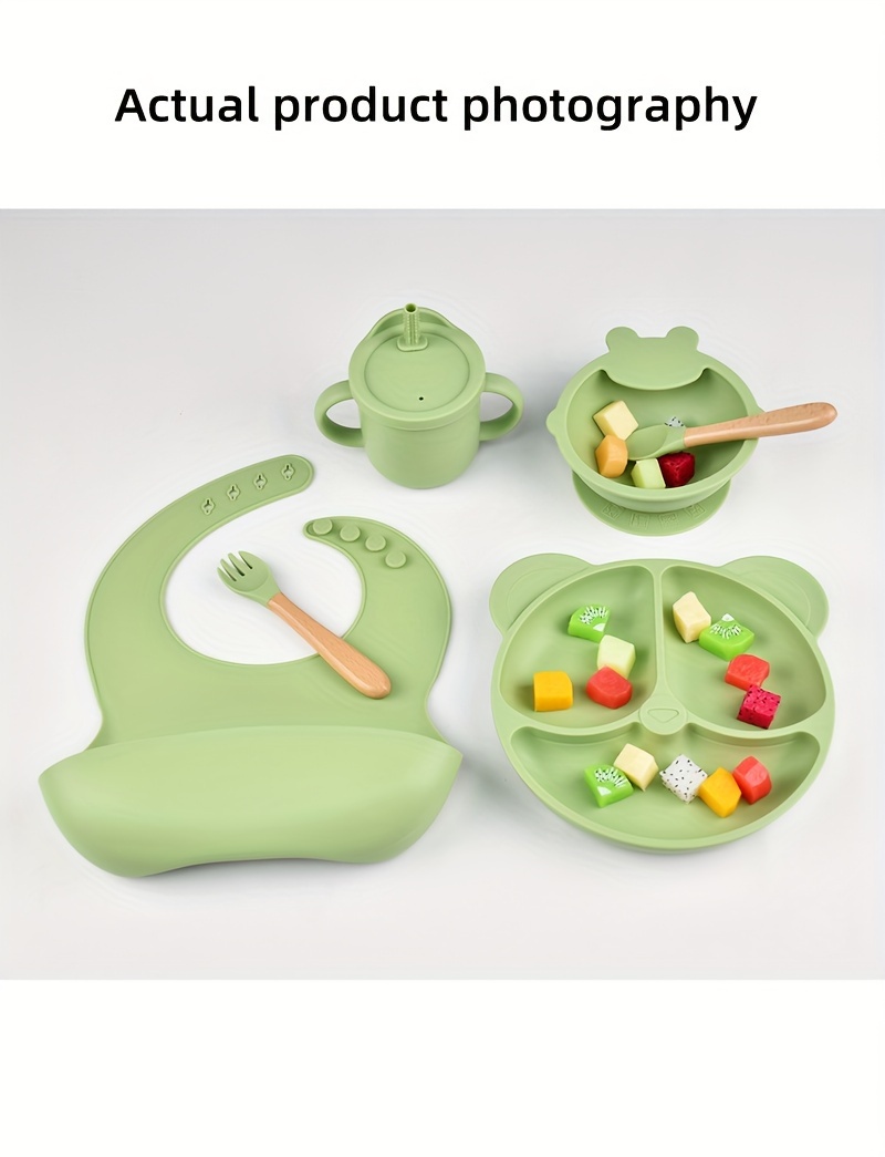 silicone baby feeding set bpa free 6 piece toddler dinnerware suction plate bowl bib sippy cup   food grade silicone flatware   0 3 years details 2