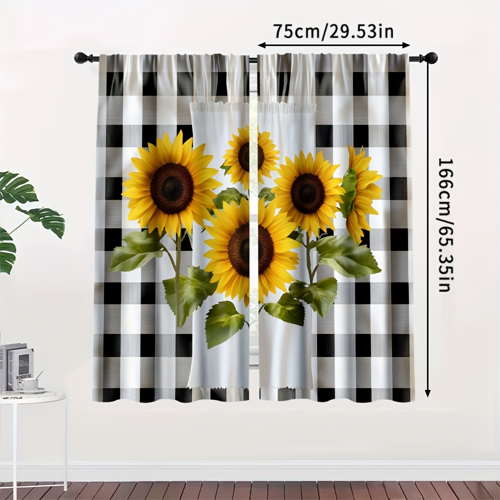TEMU 2 pièces, Rideaux Thème Moderne & Floral pour Toutes Saisons, Polyester, Adaptés pour Cuisine Chambre Étude Salon Décoration Maison ( tringle)