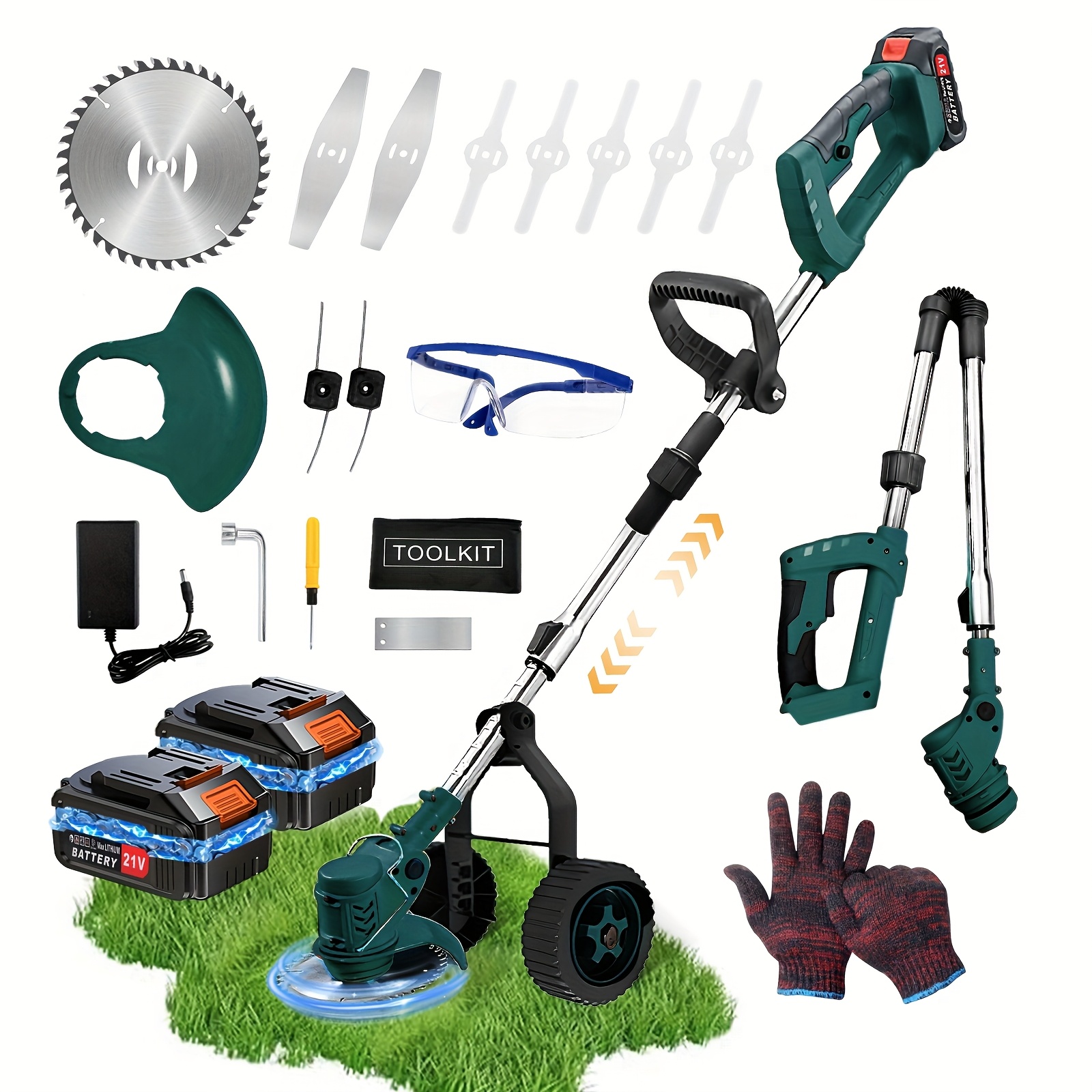 TEMU Cordless Electric , 2 X 21v Cordless Battery Powered, Foldable - Lawn Edger With 4 Cutting Blade Types, Lawn Mower Grass Edger For Lawn Garden