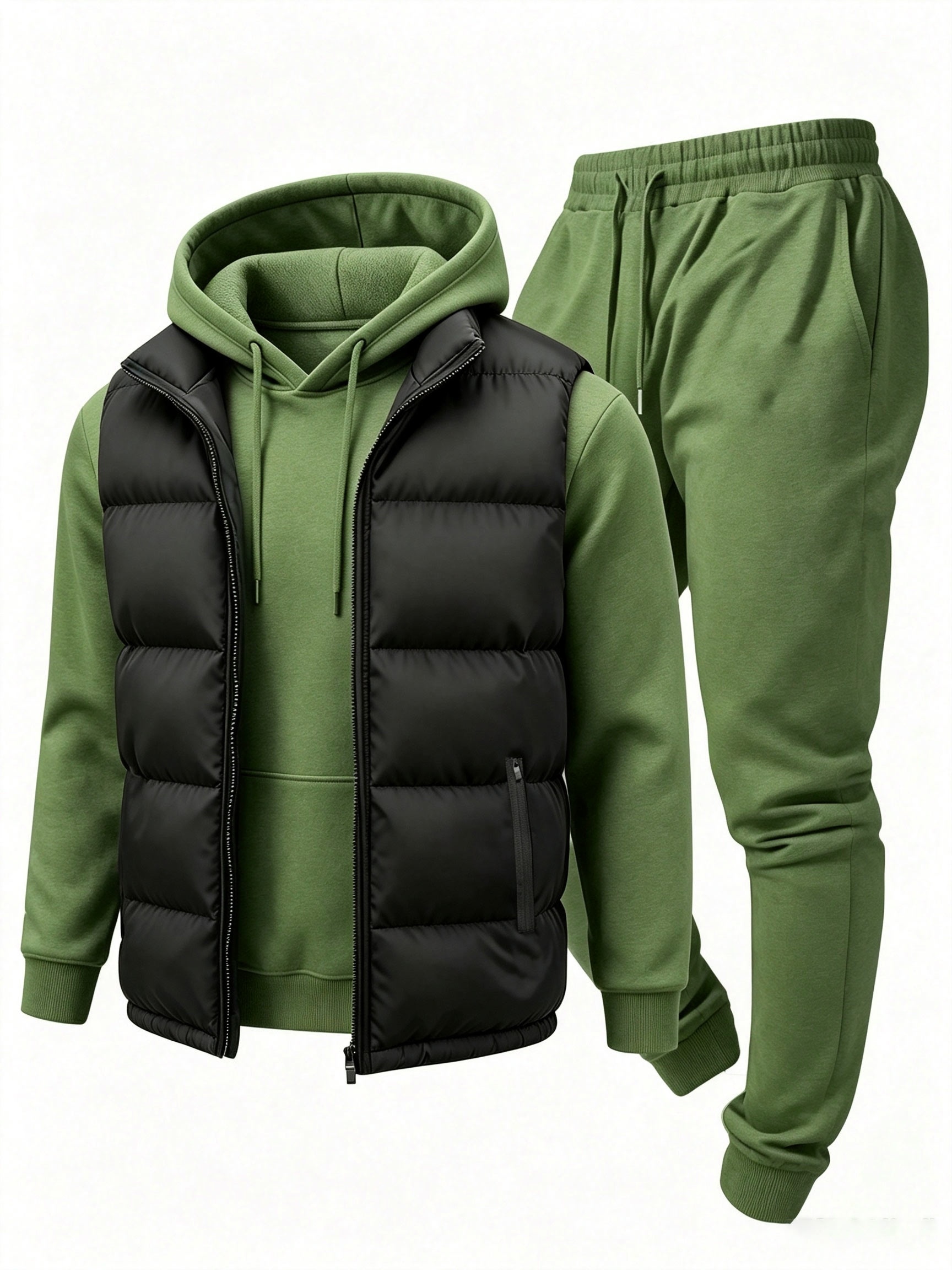 3pcs Casual Vest Set for Men: Hoodie and Drawstring Trousers