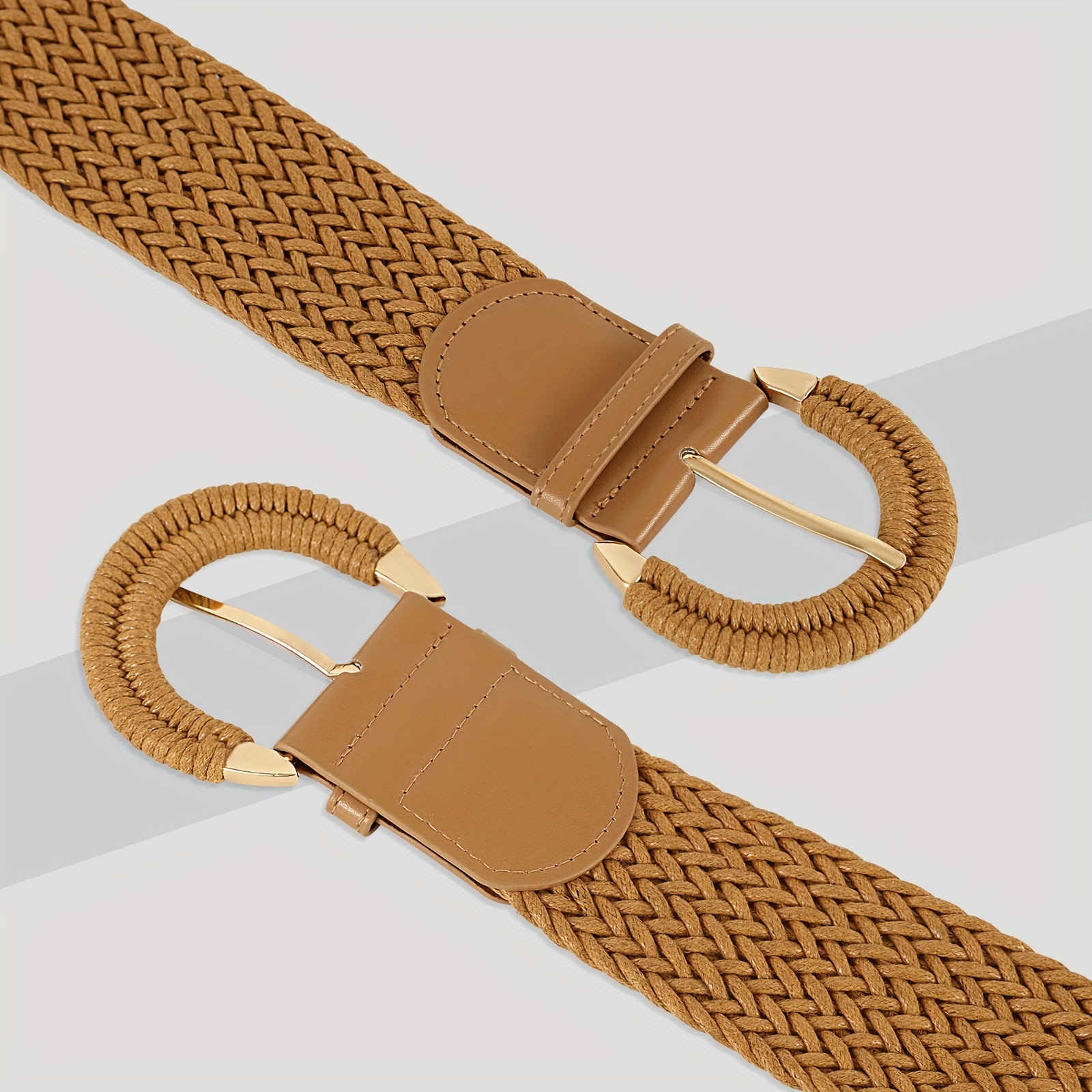 womens braided rattan wide belt waist belt half circle - Temu display picture 1