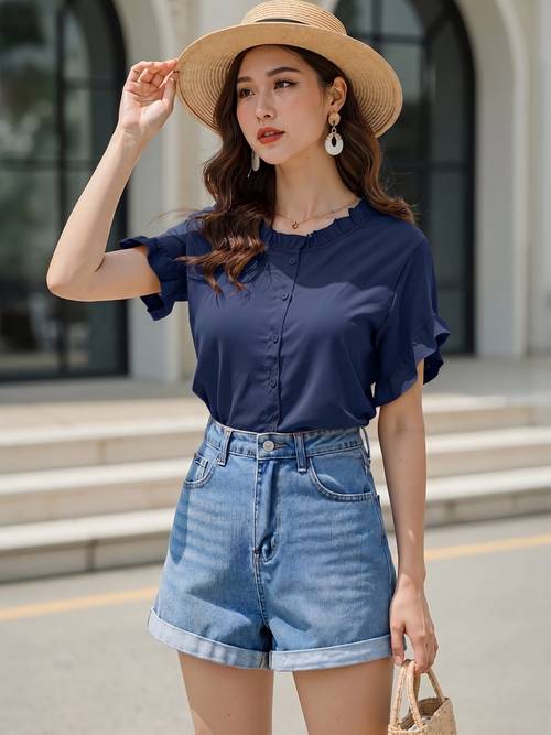 casual lightweight breathable short sleeve shirt womens new summer fashionable blouse stylish top for women