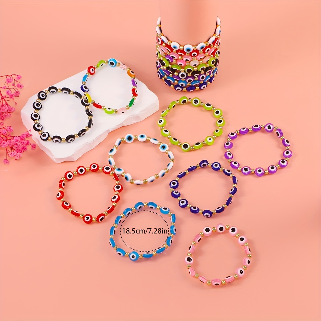 Devil's Eye Multi-Color Bead Elastic Bracelet, 18 Pieces