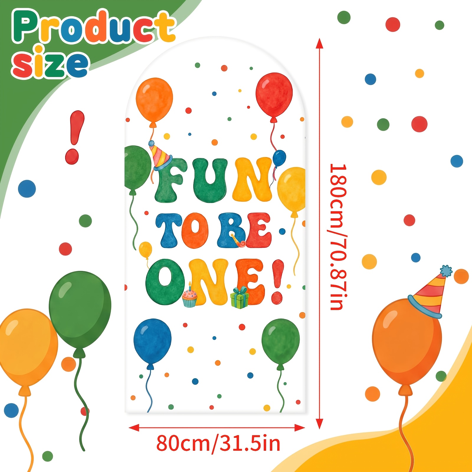 TEMU 2d Flat, 2d Flat - 1pc, 2d Flat Banner, Polyester, Fun Arched Backdrop With Watercolor Balloon And Confetti Prints, Durable Polyester Material,