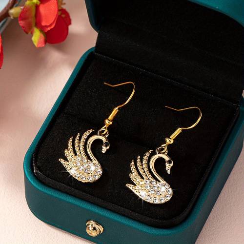 Boucles d'oreilles cygne, élégantes imitations de pierres synthétiques, bijoux pour femmes