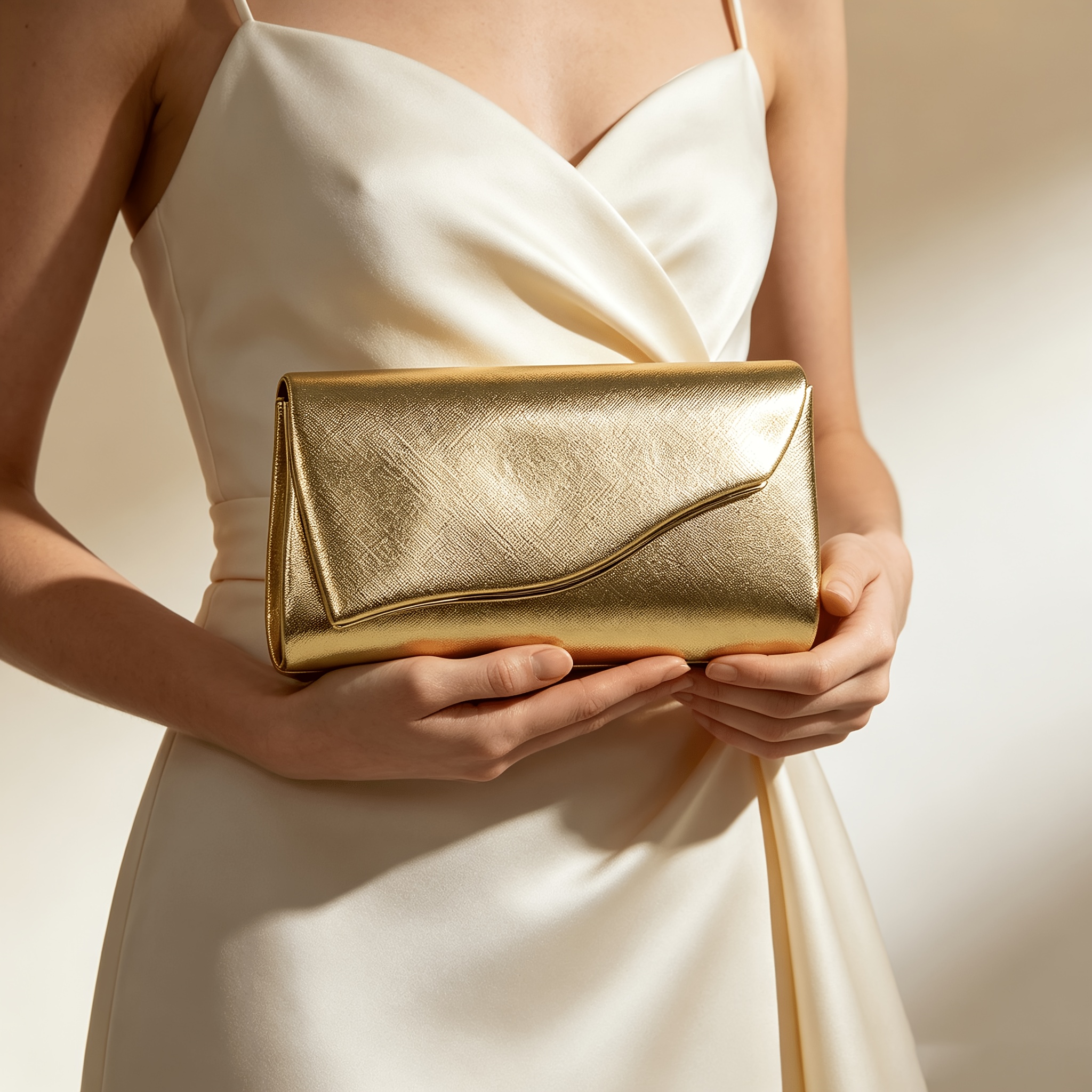 TEMU Bolso de de noche de PU con veta cruzada dorada y ribete metálico ondulado, versátil para boda, dama de honor, , , graduación, vestido