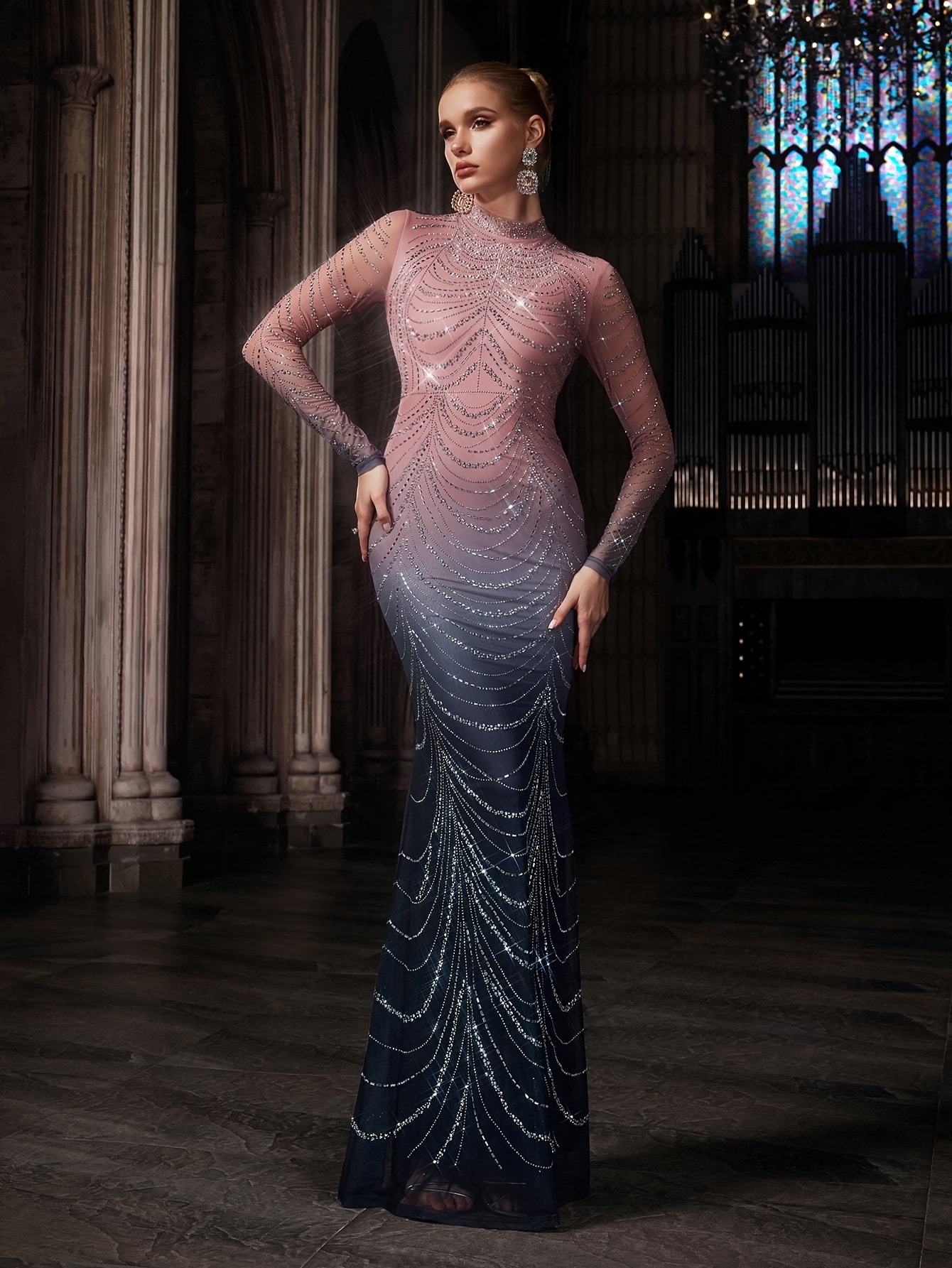qoq womens elegant gradient evening dress long - Temu