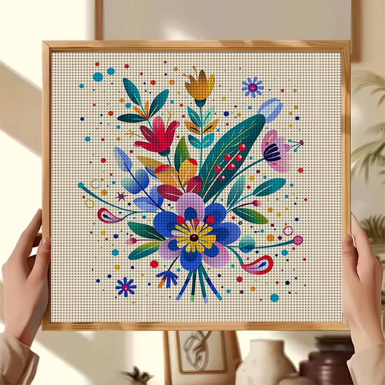 DIY Cross-Stitch Printed Kit, Unframed, Vibrant Floral Design
