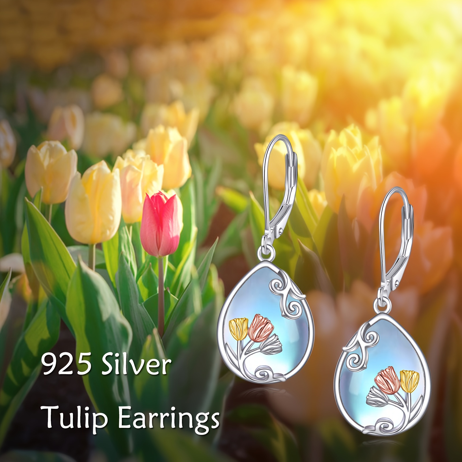 tulip leverback earrings for women sterling silver   purple   dangle earring Product details 0