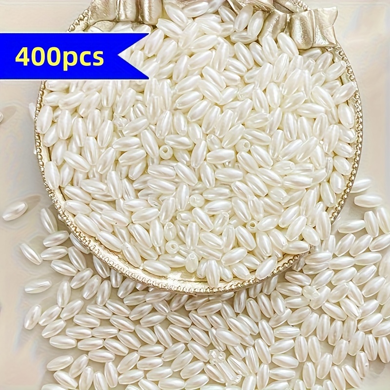 TEMU 200/400pcs (Elija la Cantidad) Abalorios Acrílicos - Perlas ovales brillantes con agujero central, 4x8mm para Joyería, Collares, Llaveros -