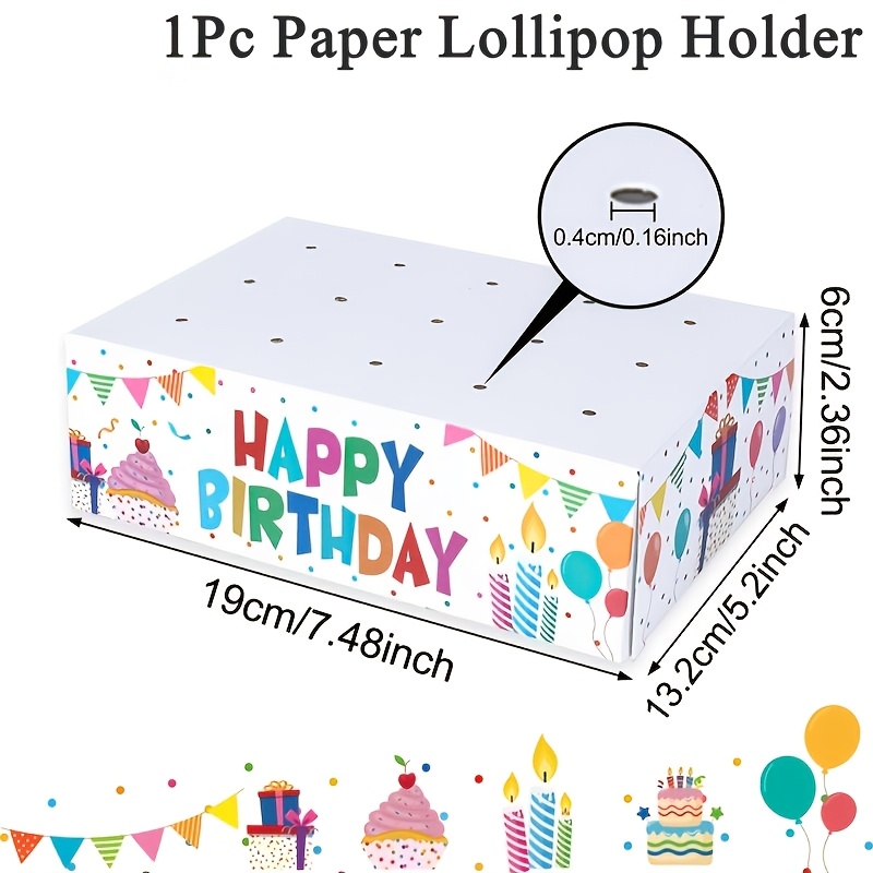 TEMU 1pc, Happy Birthday Paper Lollipop Holder (non-food Contact), Centerpieces, Colorful Birthday Candle Pattern Paper Holder, Adult Birthday Party