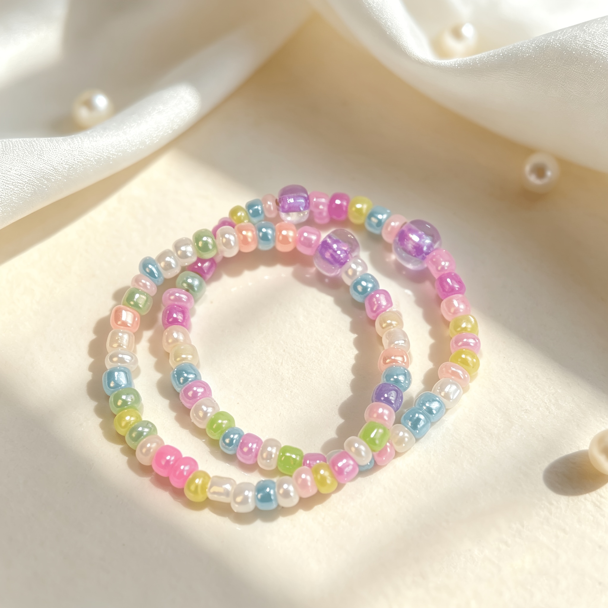 Iridescent Glass Bead Elastic Ring, Colorful Toe & Finger Ring