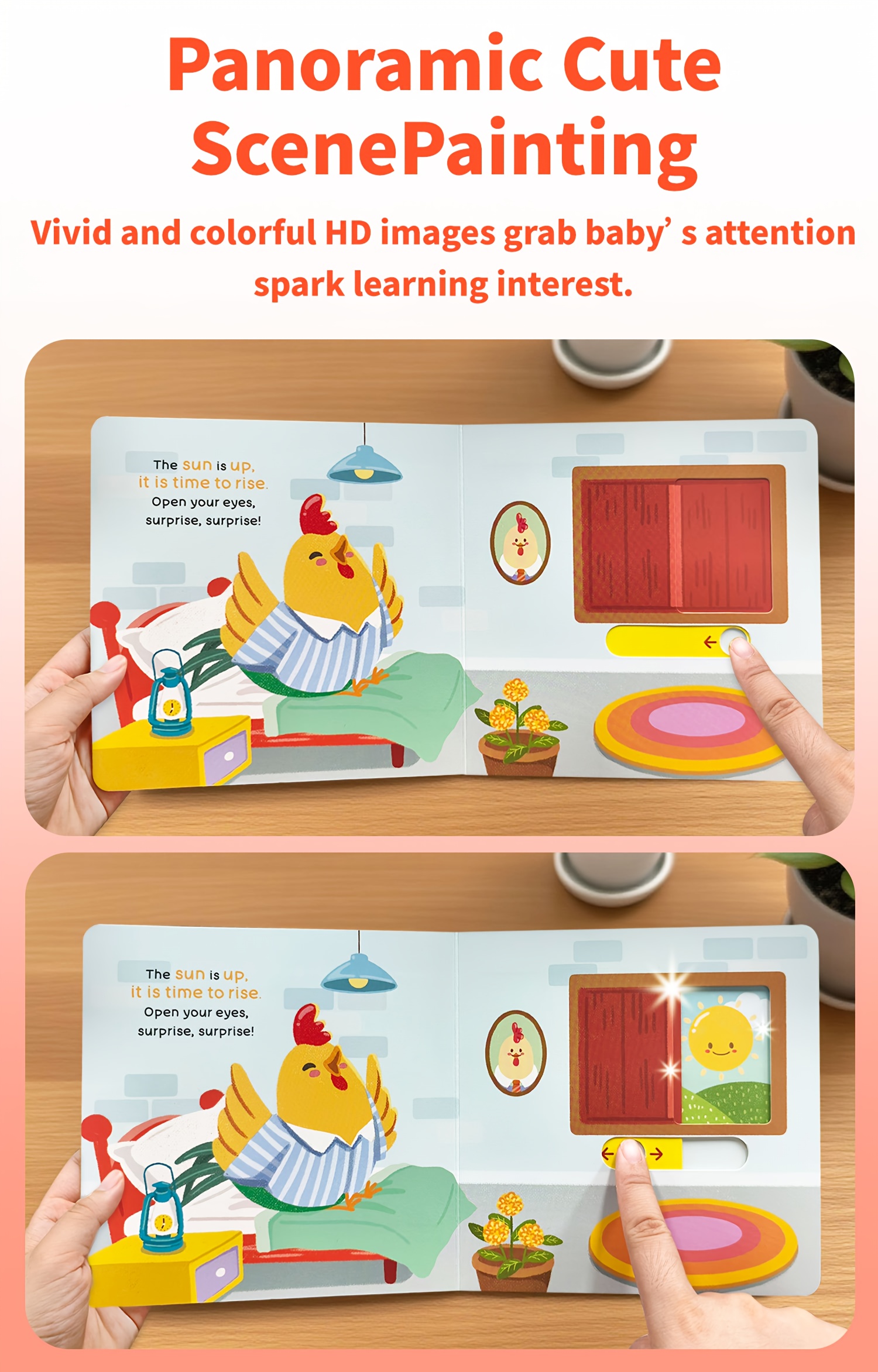 Rooster'S Early Wake-Up Lift-The-Flap Books, Good Wake - Up Habit Formation for Kid, Cute Illustration Style, Interactive Picture Push-Pull Book, by The Artist, Early Education Enlightenment, Best Birthday Gift, Bear Tale