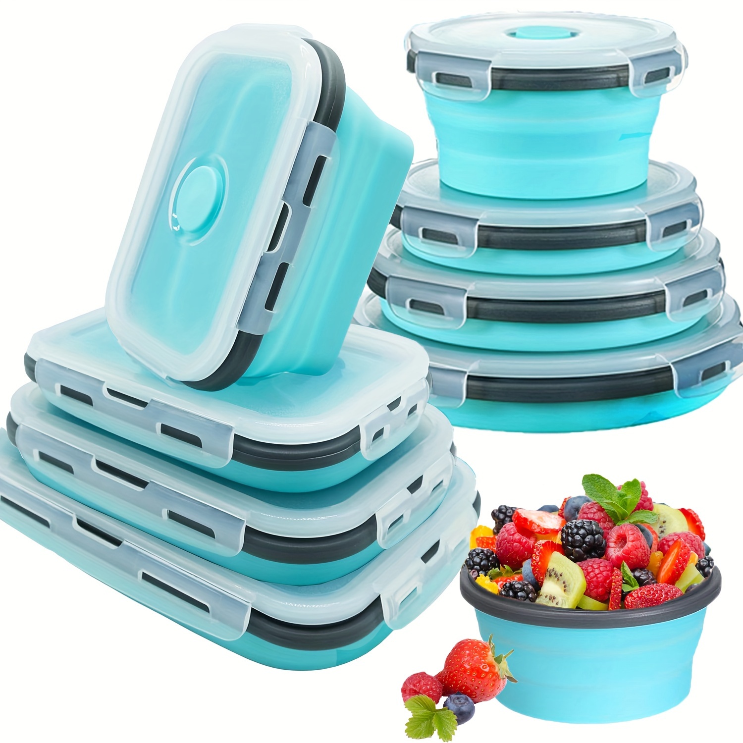 TEMU 8 Collapsible Food Storage Containers With Lids, Rv Collapsible Bowls, Silicone Food Storage Containers, Camping Food Containers, Silicone