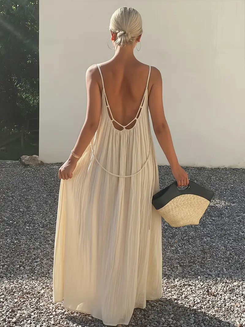 new beige beach vacation dress women designed a backless - Temu Mauritius new beige beach vacation dress women designed a backless - Temu Mauritius