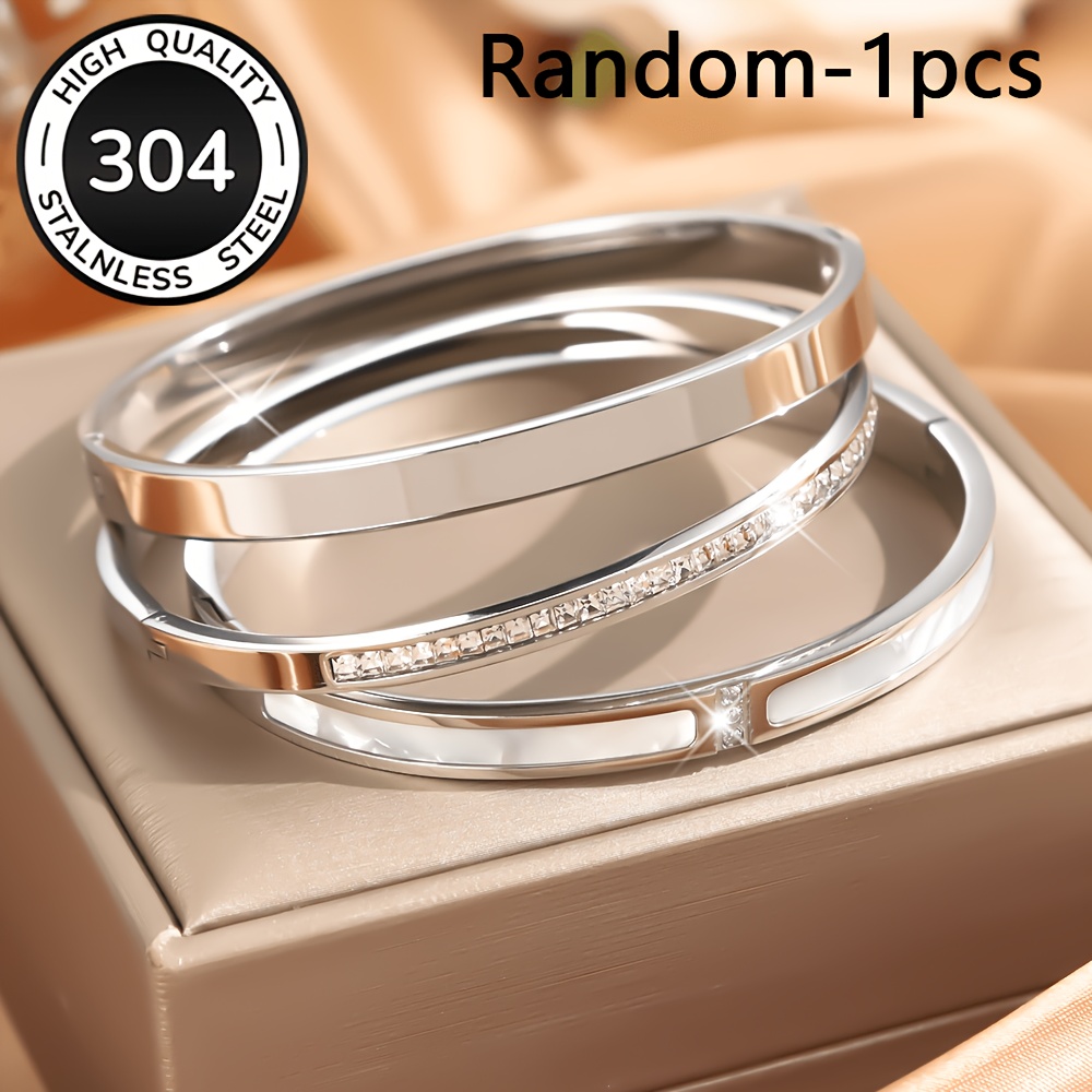 TEMU Random 1pc Stackable Stainless Steel Women's Bracelet, Elegant Vintage Bohemian Style Women's Jewelry, Suitable For Daily Wear And Party Attire,