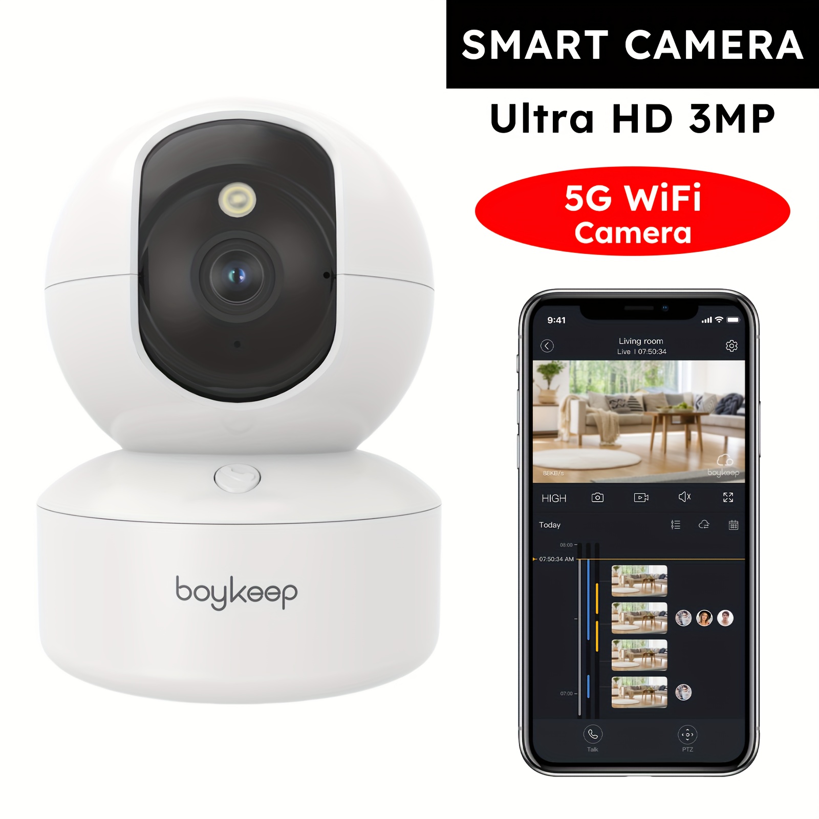 

Boykeep 2k Pet Camera Dog Camera With Phone App 5g/2.4ghz Wifi Cameras Indoor Security Camera For Baby, 360° Pan & Tilt, 2-way Audio, , Sd Card & Storage, K30