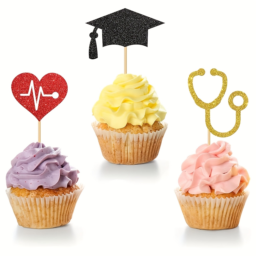 Image of 24pcs Doctor Grad Cupcake Toppers/congrats Nurse Grad Cupcake Decor/nursing/medical Rn Themed Cupcake Toppers/graduation Party Cupcake Decorations