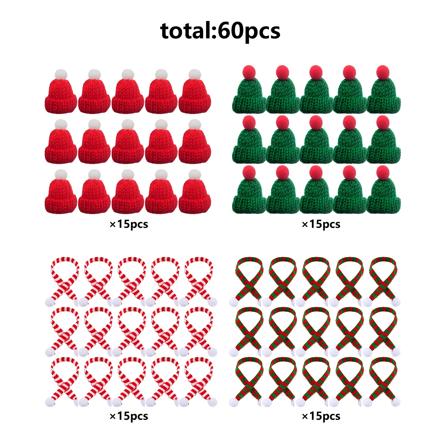 TEMU 60pcs Mini Christmas Hat And Scarf Set, Party Decoration, Christmas Holiday Decor, Christmas Tree Decoration, Glass Bottle Decoration, Room And
