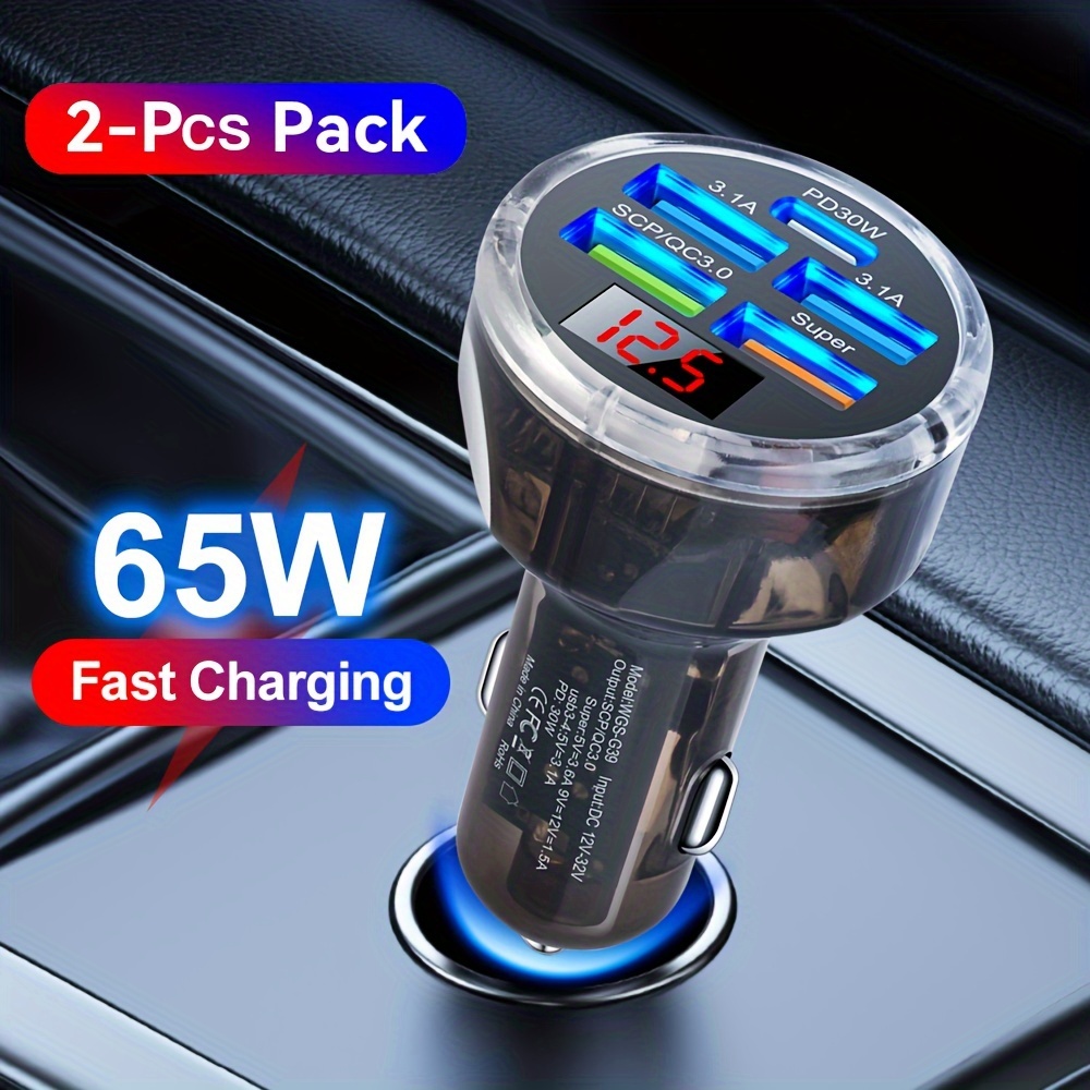 

2pcs Pack 65w Fast Charging Usb Type C Fast Charging Pd Qc3.0 Phone Charger In Car