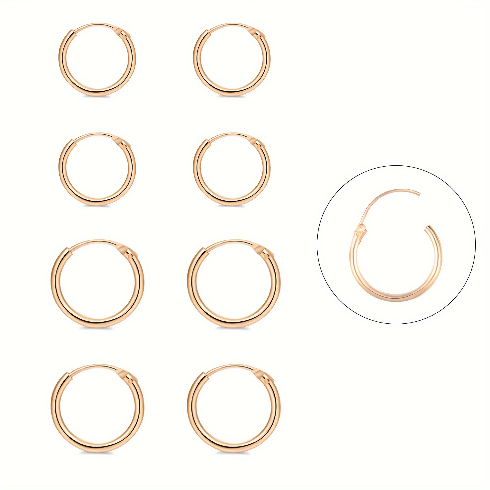 

-border Factory Stainless Steel Round Plain Hoop Earrings Fashion Earrings Earrings Combination Set 4 Pairs Of Circle Earrings (8mm/10mm/12mm/14mm)