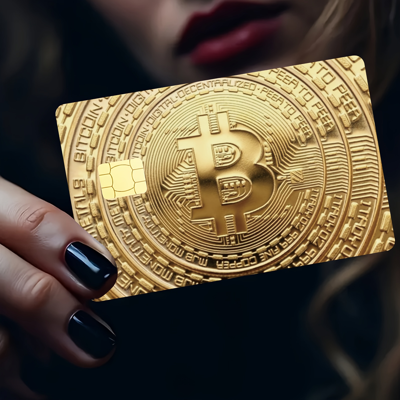 * 스타일리시, 고급스러운 골든 비트코인 카드 스티커 2개 세트 - 신용 카드, 지갑 카드, 통근 카드, 키 카드, 은행 카드 보호에  적합한 자가 점착 PVC 신용 카드 스티커, 스크래치 방지 및 미끄럼 방지 기능 포함