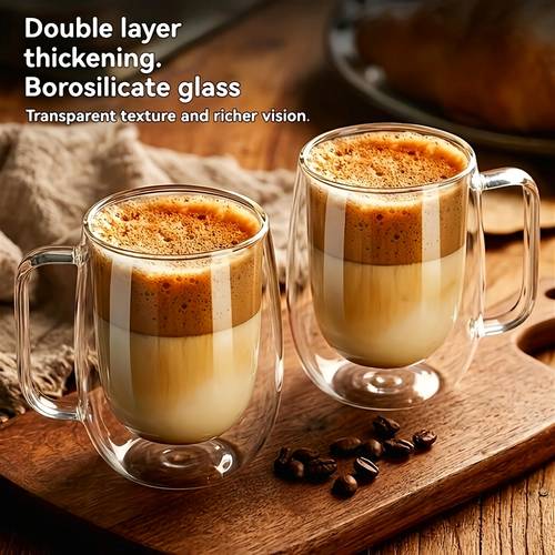 item picture ldq 2 4pcs high borosilicate double layer glass mugs transparent heat insulated water cups with handles large capacity durable burn prevention reusable for coffee tea smoothies multipurpose for home use hand wash only