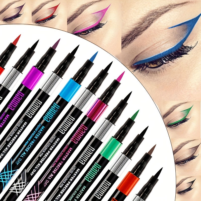TEMU 12pcs Of Eyeliner Pencil Set, Eyeliner Pencil, Smooth Eye Makeup, Durable Color Changing, Rotating Tip, Suitable For Precise Wing Eyeliner And